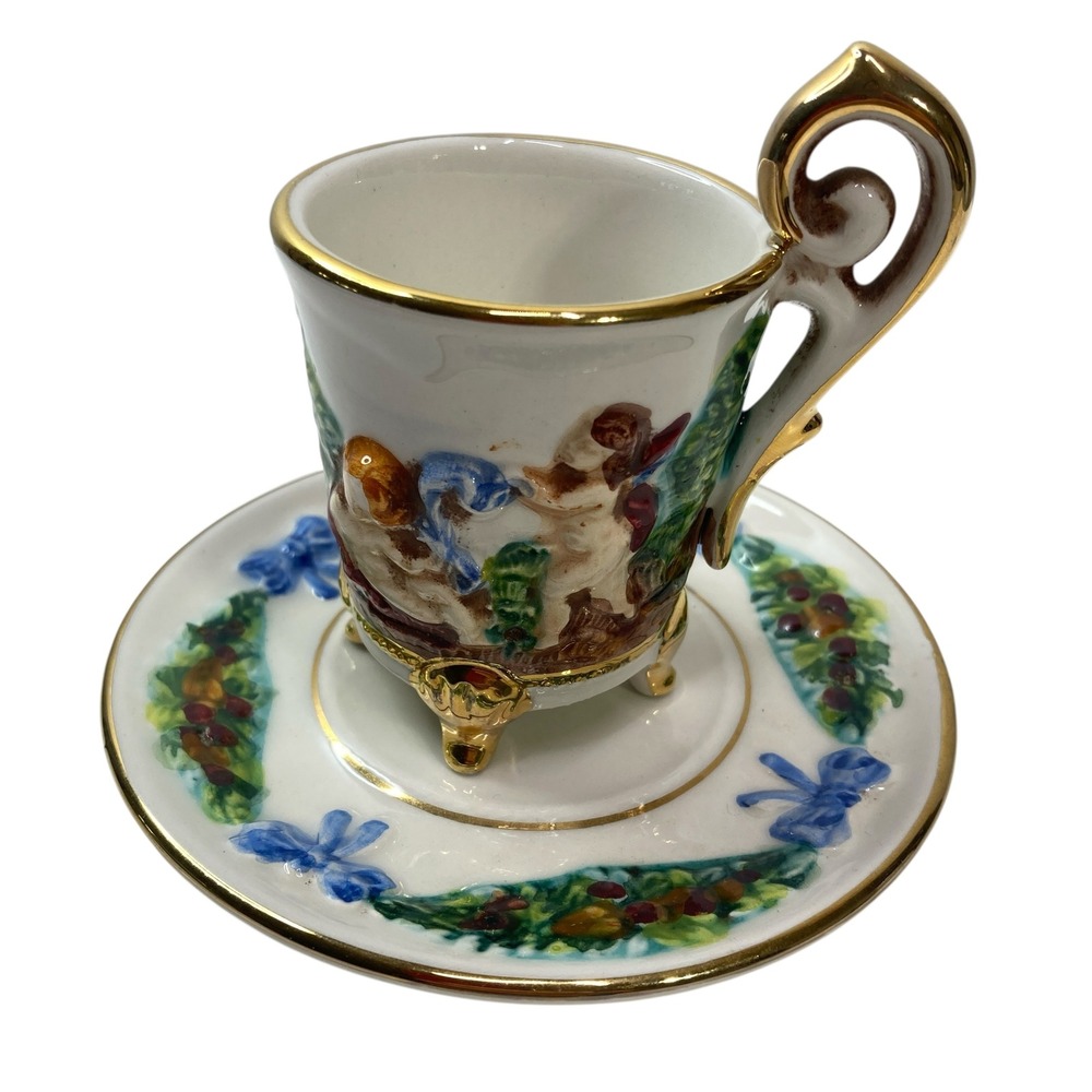 R. Capodimonte Italy Cup & Saucer Cherub Gold‎ Trim Footed Demitasse